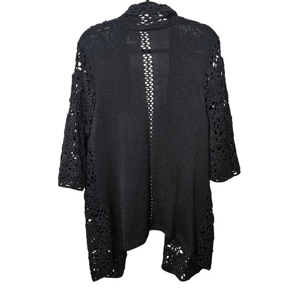 Chicos Crochet Knit Cardigan Sweater Women Large Black Bohemian Neutral Coquette - Picture 2 of 10